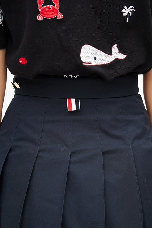 Thom Browne Navy Pleated Anchor Skirt