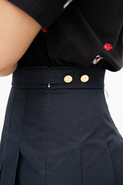 Thom Browne Navy Pleated Anchor Skirt