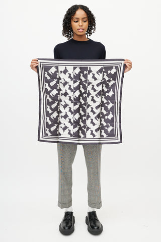 Thom Browne Blue 
Silver Silk Jacquard Scarf