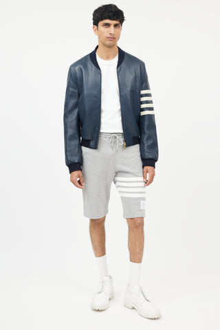 Navy 
White Leather Bomber Jacket