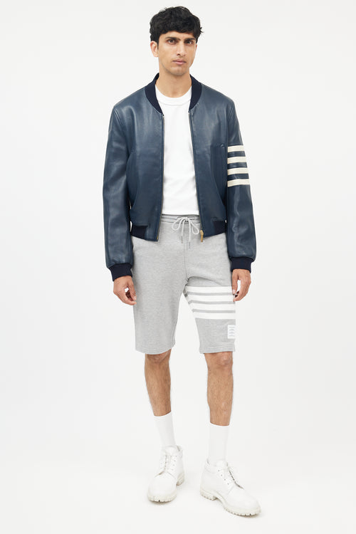 Navy 
White Leather Bomber Jacket