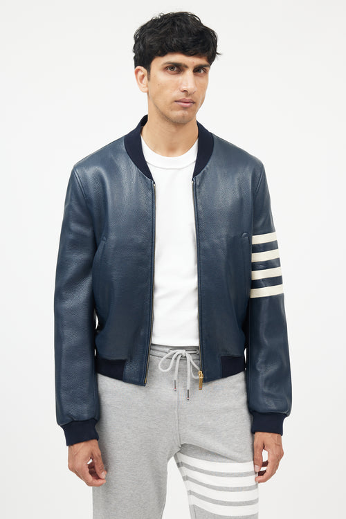 Navy 
White Leather Bomber Jacket