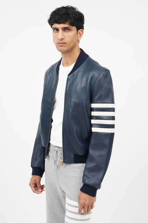 Navy 
White Leather Bomber Jacket