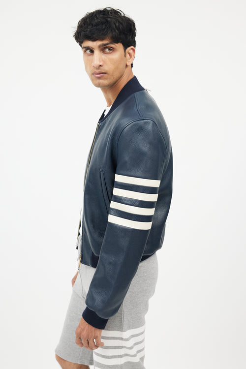 Navy 
White Leather Bomber Jacket