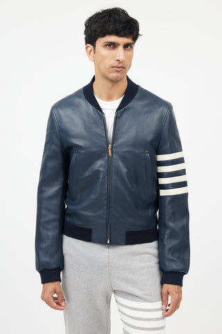 Navy 
White Leather Bomber Jacket