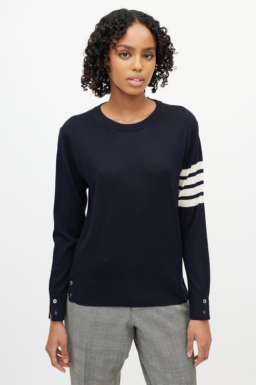 Thom Browne Navy 
White Striped Sleeve Sweater