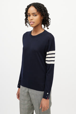 Thom Browne Navy 
White Striped Sleeve Sweater