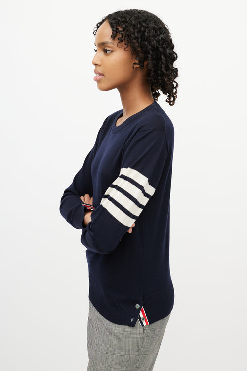 Thom Browne Navy 
White Striped Sleeve Sweater