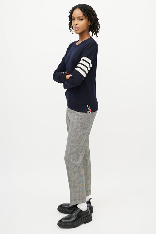 Thom Browne Navy 
White Striped Sleeve Sweater