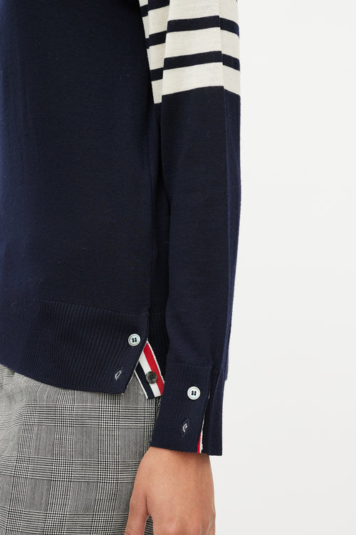 Thom Browne Navy 
White Striped Sleeve Sweater