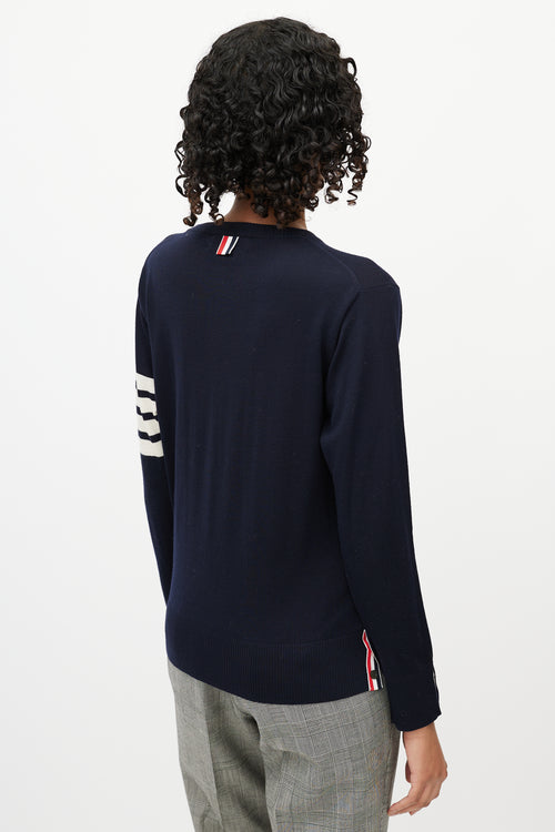 Thom Browne Navy 
White Striped Sleeve Sweater