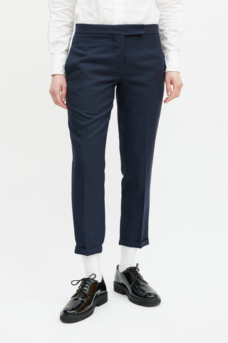 Thom Browne Navy Wool Cuffed Slim Trouser