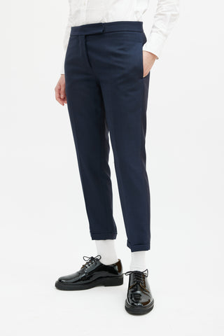 Thom Browne Navy Wool Cuffed Slim Trouser