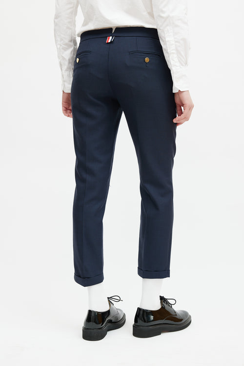 Thom Browne Navy Wool Cuffed Slim Trouser