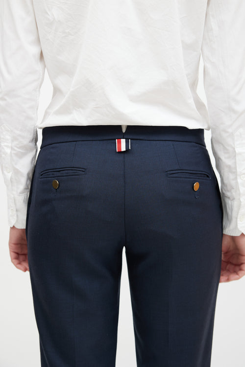 Thom Browne Navy Wool Cuffed Slim Trouser