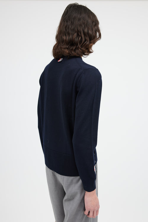 Thom Browne Navy Wool Stripe Pocket Sweater