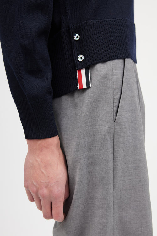 Thom Browne Navy Wool Stripe Pocket Sweater