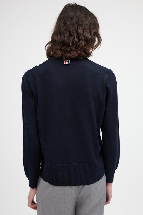 Thom Browne Navy Wool Stripe Pocket Sweater