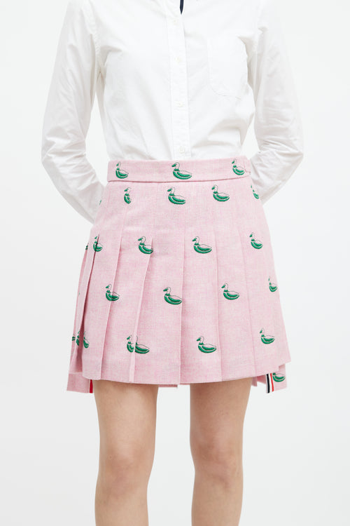 Thom Browne Pink 
Green Embroidered Pleated Skirt