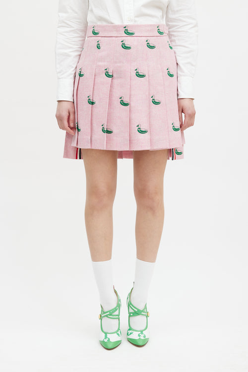 Thom Browne Pink 
Green Embroidered Pleated Skirt