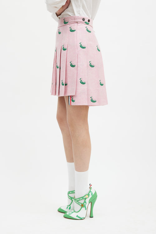 Thom Browne Pink 
Green Embroidered Pleated Skirt