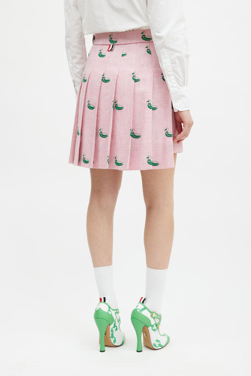 Thom Browne Pink 
Green Embroidered Pleated Skirt