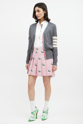 Thom Browne Pink 
Green Embroidered Pleated Skirt