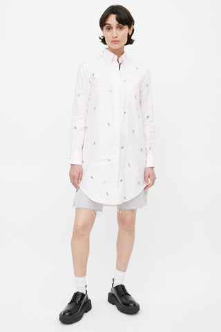 Thom Browne Pink 
Green Embroidered Shirt