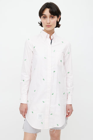 Thom Browne Pink 
Green Embroidered Shirt