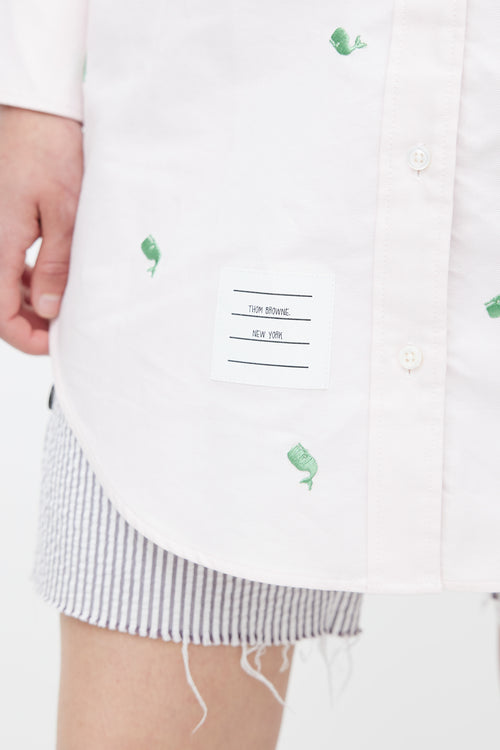 Thom Browne Pink 
Green Embroidered Shirt