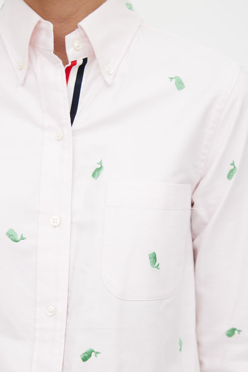 Thom Browne Pink 
Green Embroidered Shirt