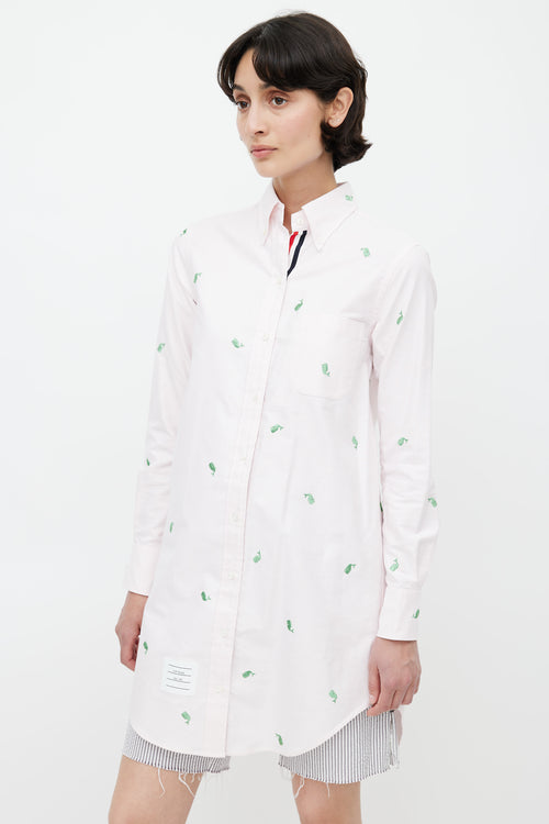 Thom Browne Pink 
Green Embroidered Shirt