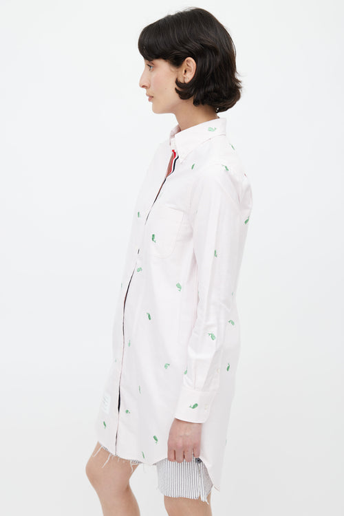 Thom Browne Pink 
Green Embroidered Shirt