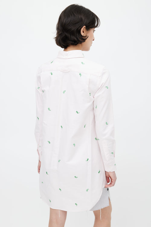 Thom Browne Pink 
Green Embroidered Shirt