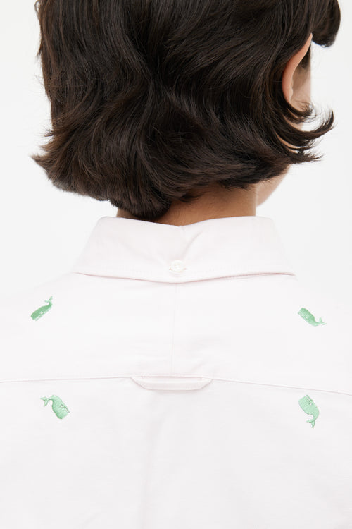 Thom Browne Pink 
Green Embroidered Shirt