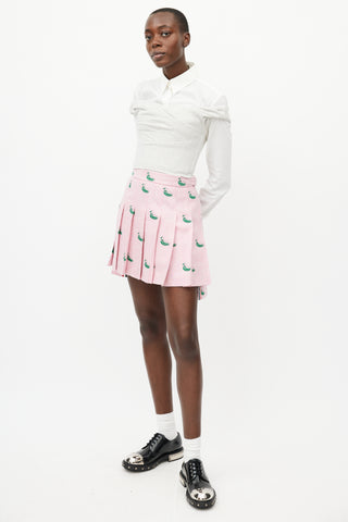 Thom Browne Pink 
Green Pleated Duck Skirt