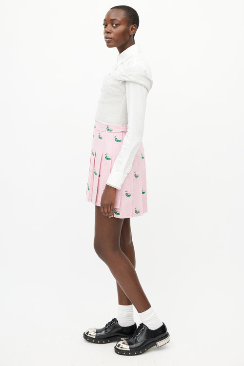 Thom Browne Pink 
Green Pleated Duck Skirt