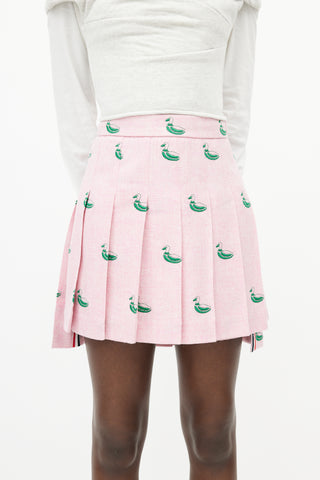 Thom Browne Pink 
Green Pleated Duck Skirt