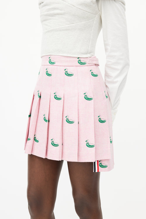 Thom Browne Pink 
Green Pleated Duck Skirt