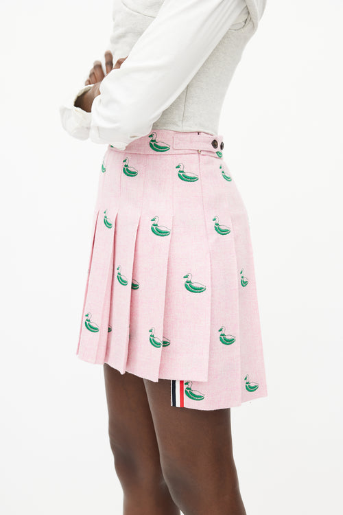 Thom Browne Pink 
Green Pleated Duck Skirt