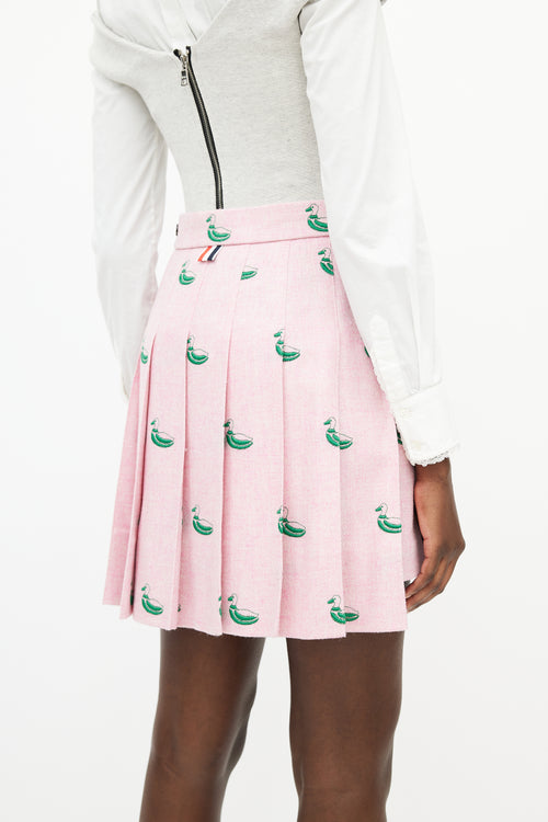 Thom Browne Pink 
Green Pleated Duck Skirt