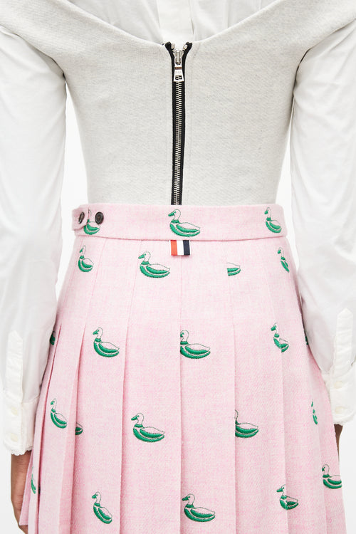 Thom Browne Pink 
Green Pleated Duck Skirt