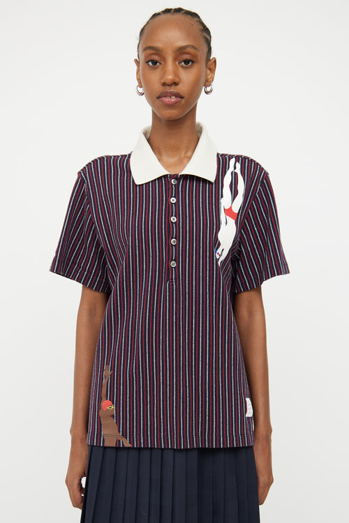 Thom Browne Navy Multi Colour Swimmer Polo Top