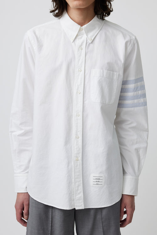 Thom Browne White Oxford Stripe 4-Bar Shirt