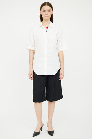 Thom Browne White Button Short Sleeve Top