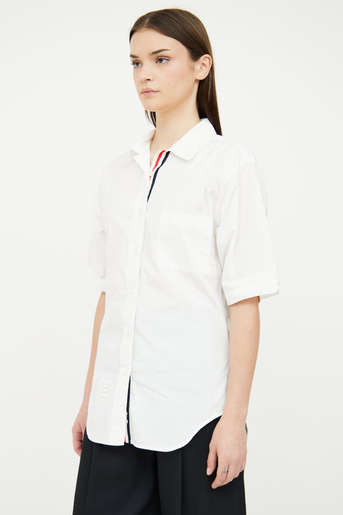 Thom Browne White Button Short Sleeve Top