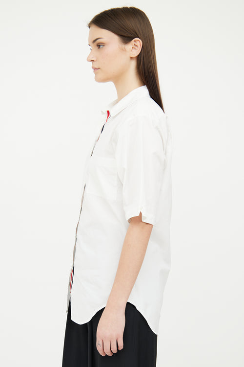 Thom Browne White Button Short Sleeve Top