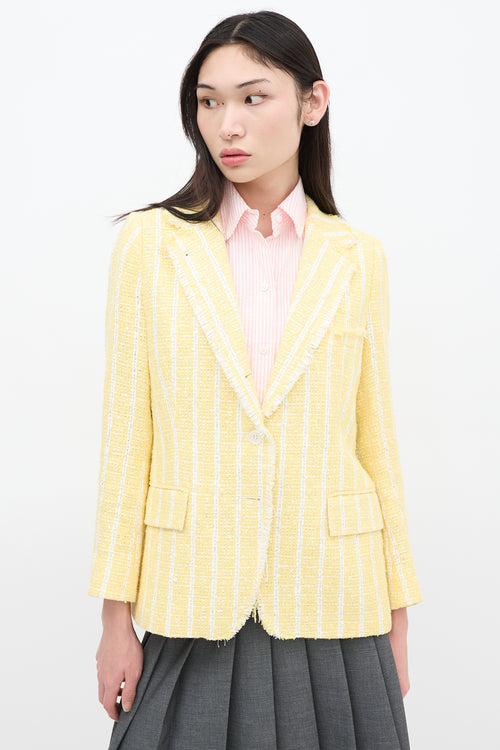 Thom Browne Yellow 
White Striped Tweed Blazer