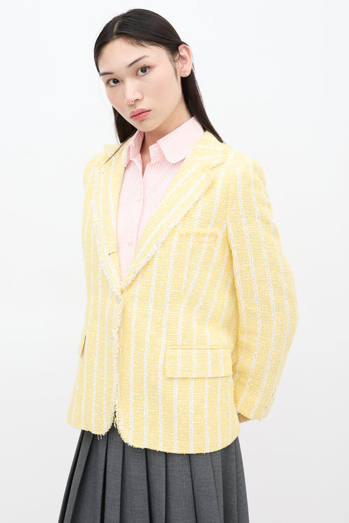 Thom Browne Yellow 
White Striped Tweed Blazer