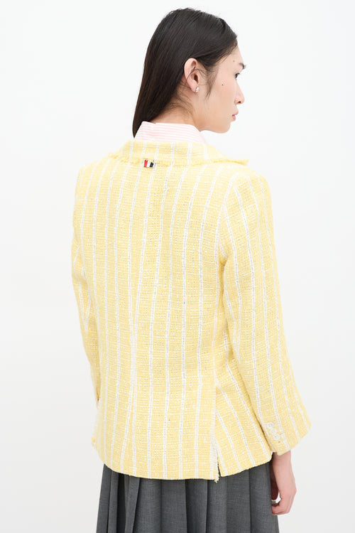 Thom Browne Yellow 
White Striped Tweed Blazer